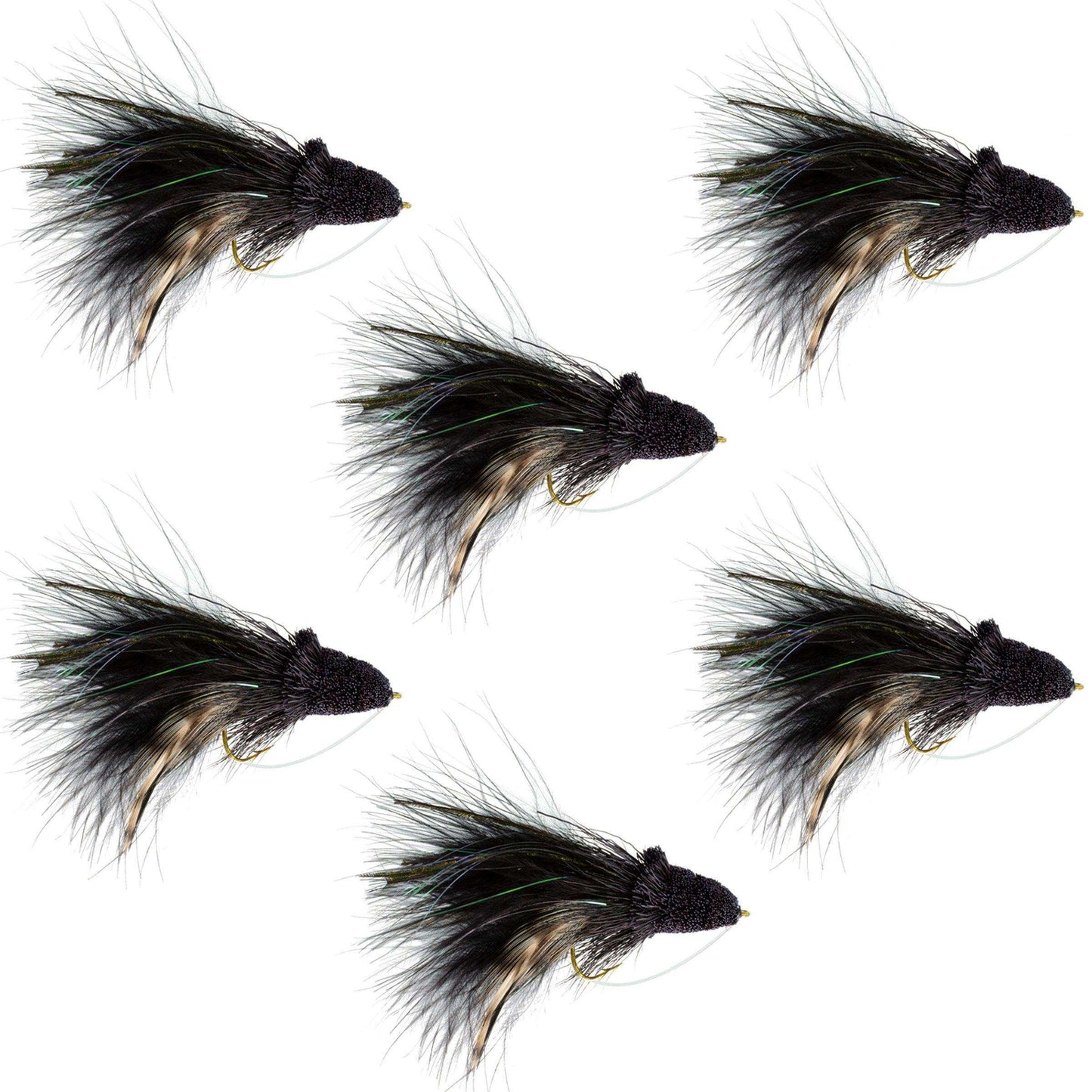 Black Dahlberg Deer Hair Diver 6 Flies Hook Size 4 - Bass Fly Fishing Bug Wide Gape Bass Hooks With Weed Guard - Skoutley Outdoors LLC