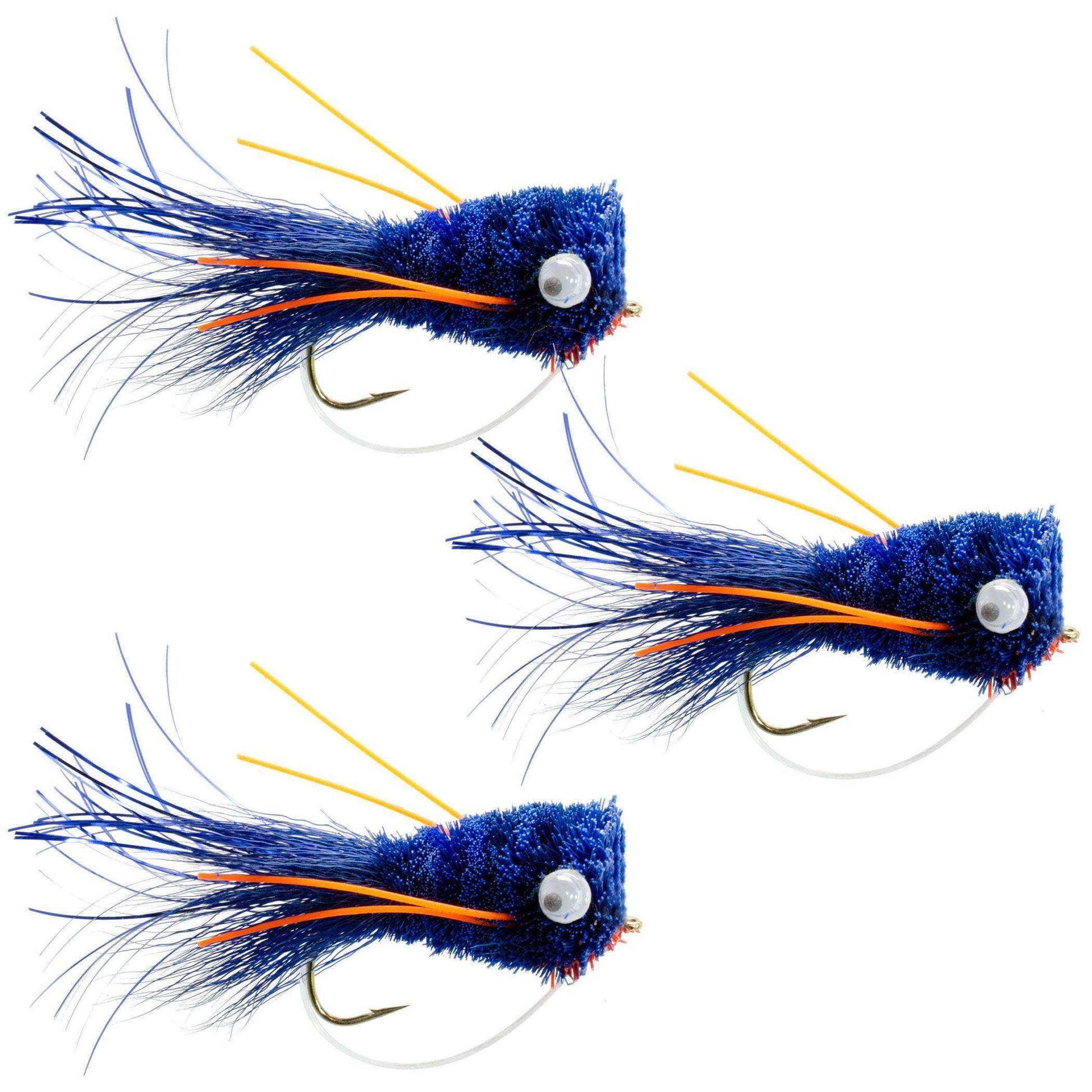 3 Pack Flashtail Bass Popper Size 6 - Blue Orange Bass Fly Fishing Bug Wide Gape Bass Hooks With Weed Guard - Skoutley Outdoors LLC