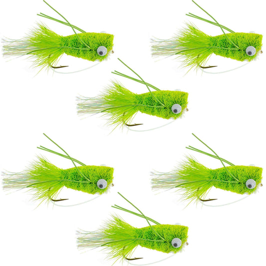 Flashtail Bass Popper 6 Flies Hook Size 6 - Chartreuse Bass Fly Fishing Bug Wide Gape Bass Hooks With Weed Guard - Skoutley Outdoors LLC