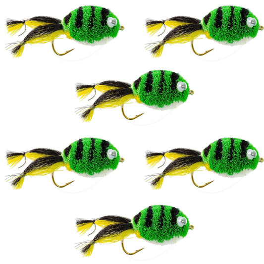 Messingers Frog Bass Fly Fishing Bug 6 Flies Hook Size 4 Wide Gape Bass Hooks With Weed Guard - Skoutley Outdoors LLC