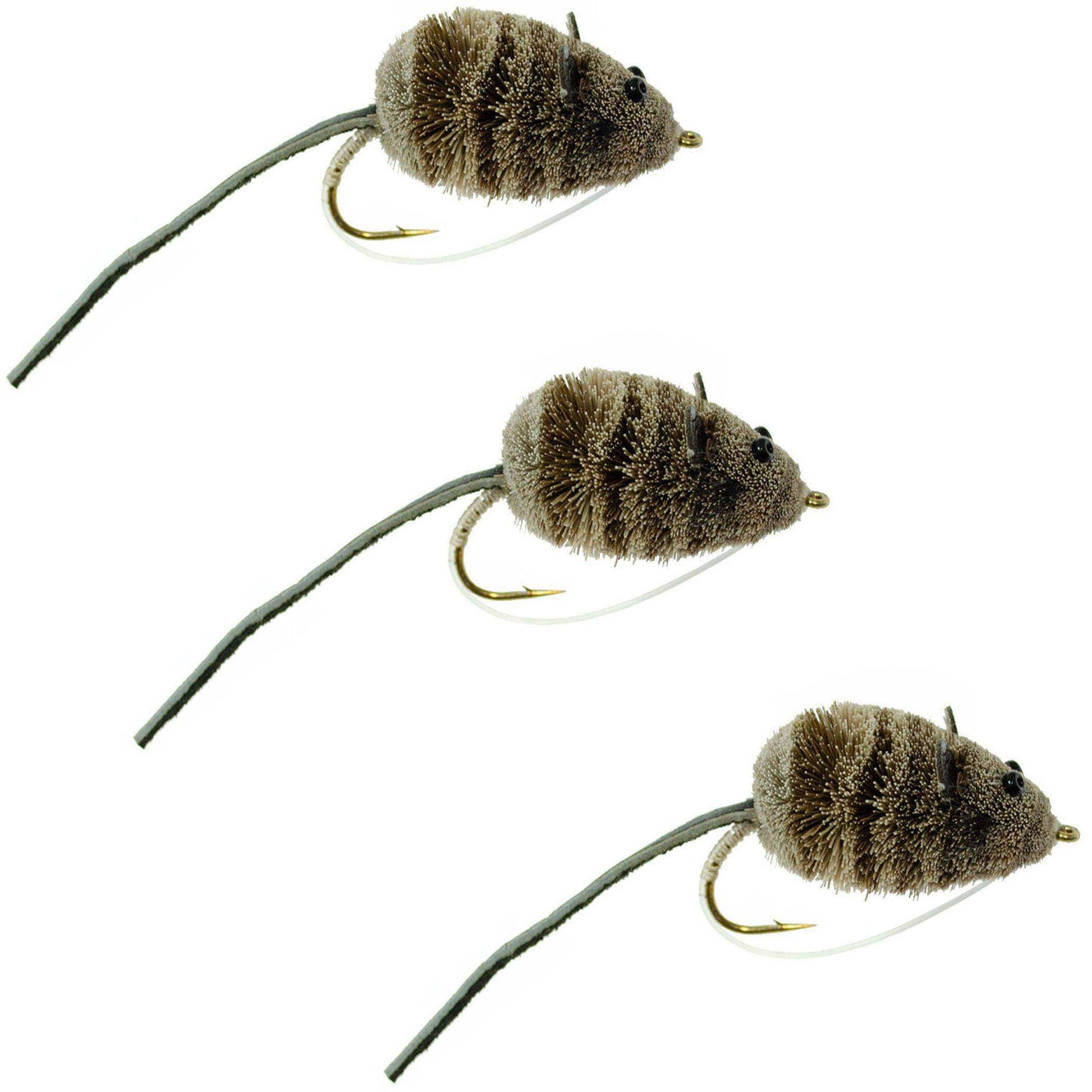 3 Pack Mighty Mouse Deer Hair Bug Size 4 - Bass Fly Fishing Bug Wide Gape Bass Hooks With Weed Guard - Skoutley Outdoors LLC