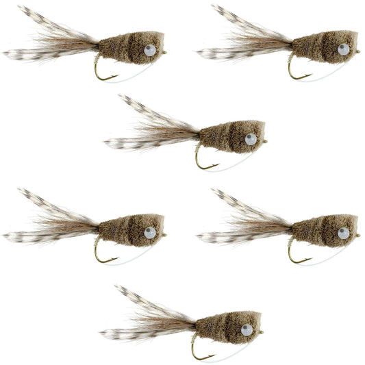 Natural Deer Hair and Grizzly Bass Popper 6 Flies Hook Size 8 Bass Fly Fishing Bug Wide Gape Bass Hooks With Weed Guard - Skoutley Outdoors LLC