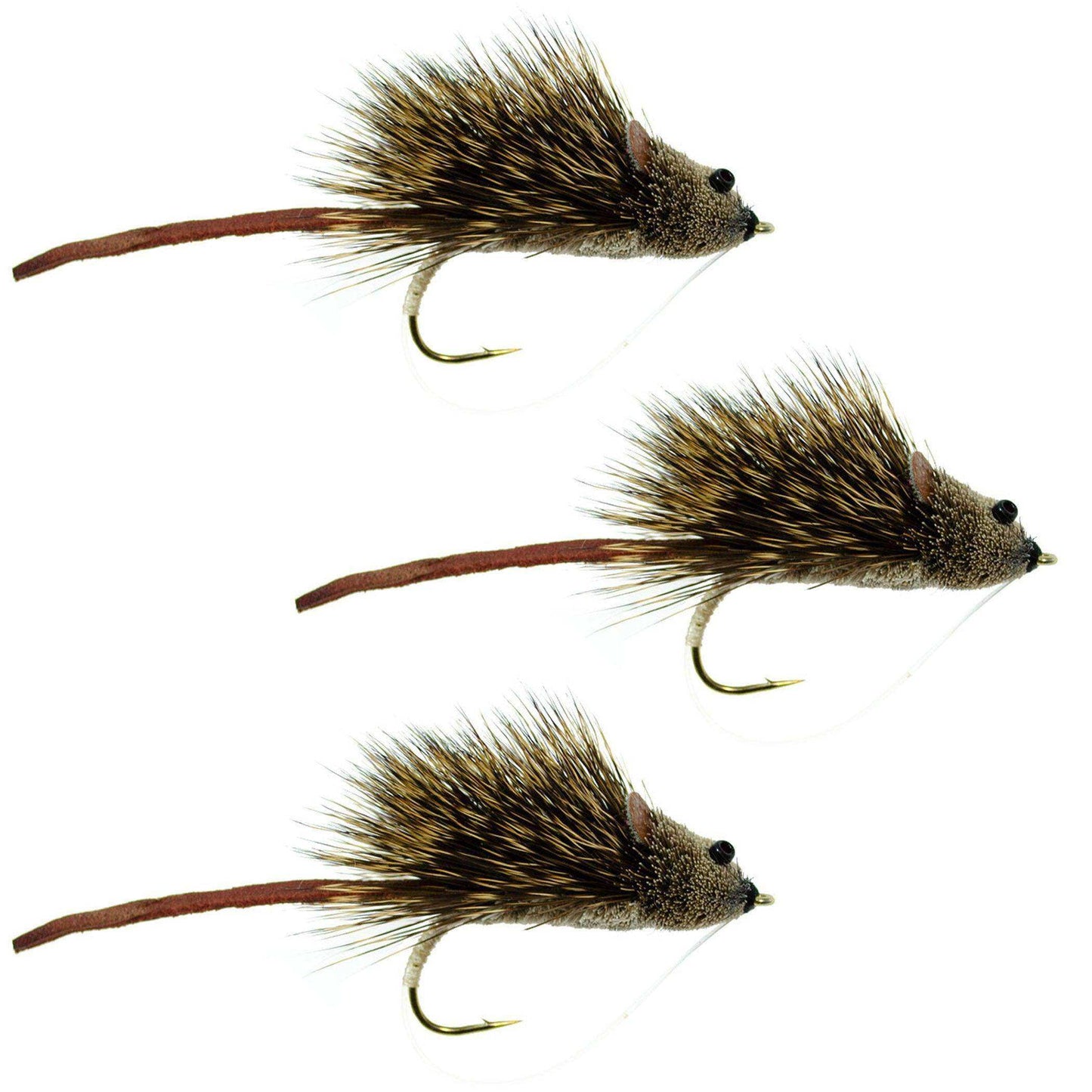 3 Pack Deer Hair Scruffy Rat Size 2 - Bass Fly Fishing Bug Wide Gape Bass Hooks With Weed Guard - Skoutley Outdoors LLC