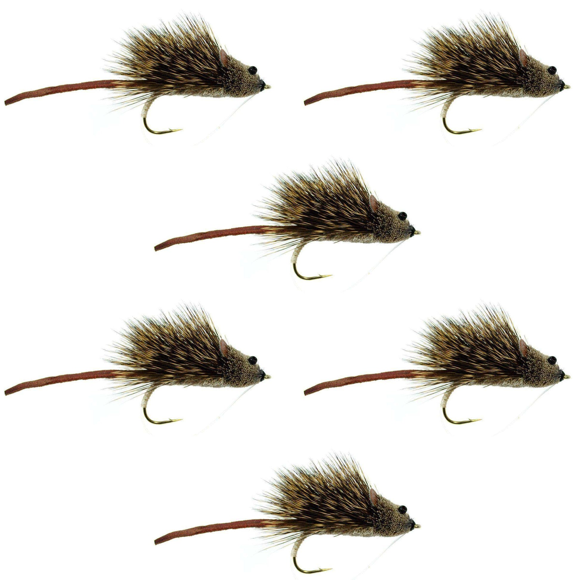 Deer Hair Scruffy Rat 6 Flies Hook Size 2 - Bass Fly Fishing Bug Wide Gape Bass Hooks With Weed Guard - Skoutley Outdoors LLC