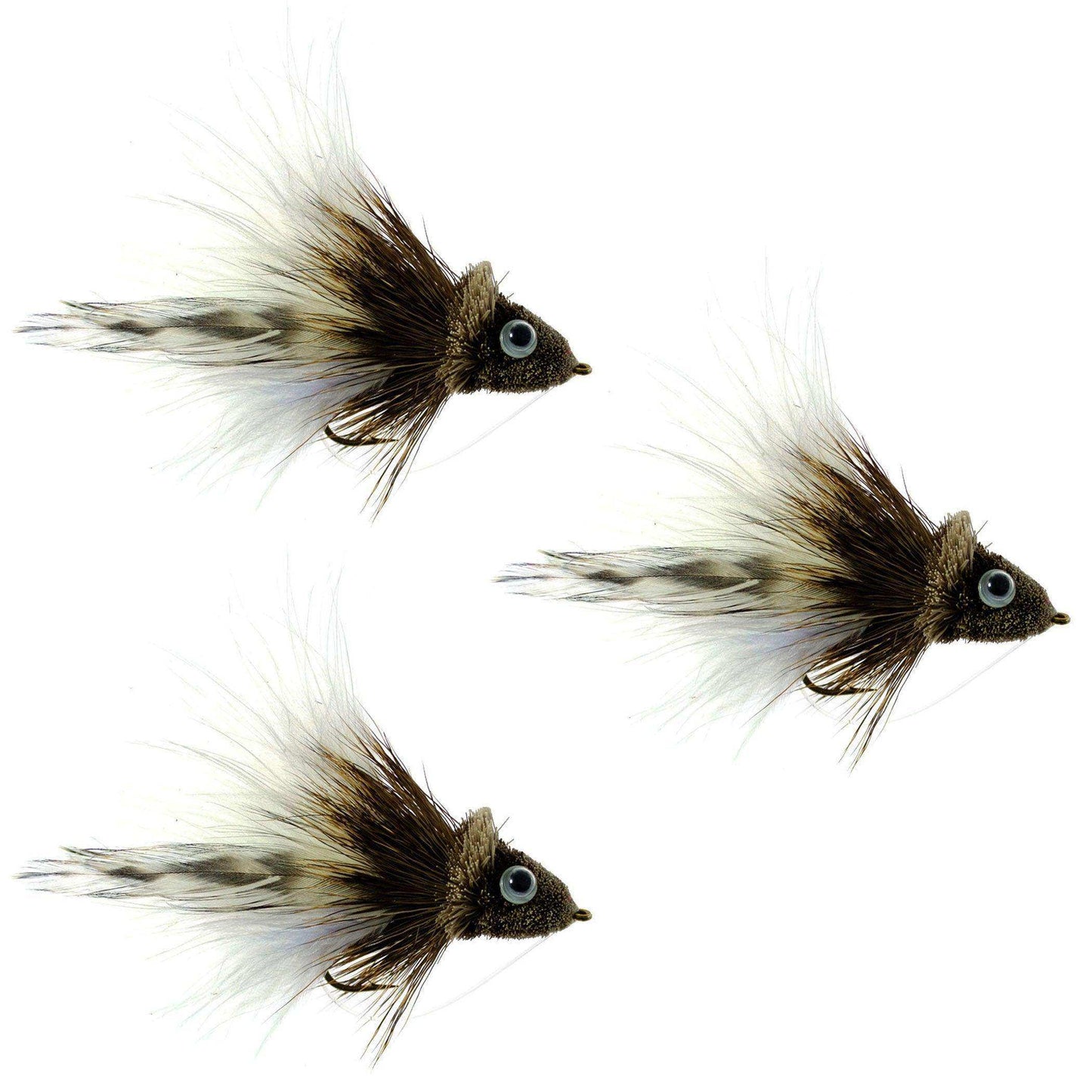 3 Pack Deer Hair Diver Size 4 - White Marabou Bass Fly Fishing Bug Wide Gape Bass Hooks With Weed Guard - Skoutley Outdoors LLC