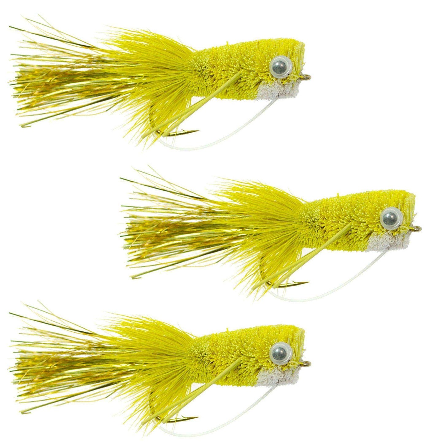 3 Pack Flashtail Bass Popper Size 8 - Yellow Bass Fly Fishing Bug Wide Gape Bass Hooks With Weed Guard - Skoutley Outdoors LLC