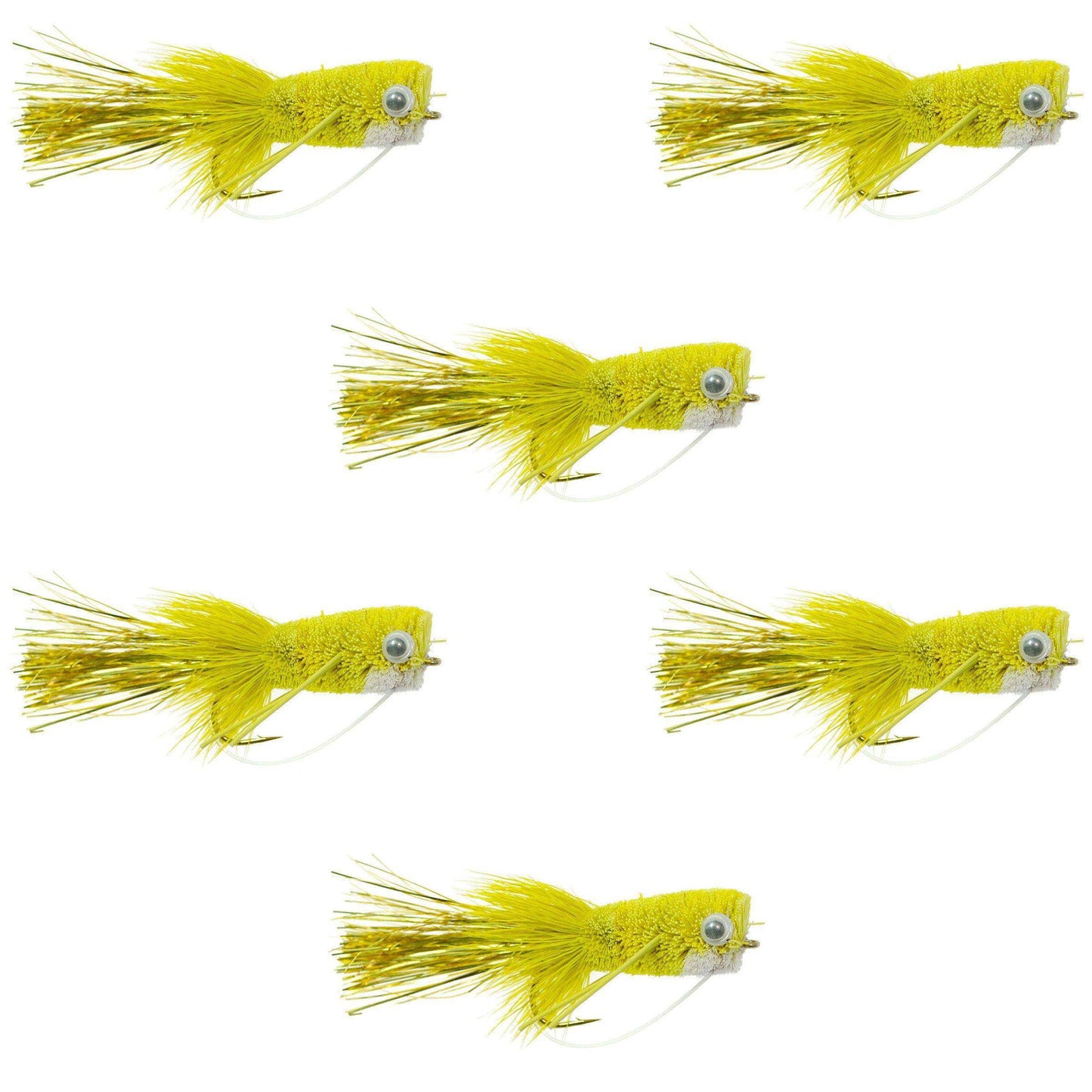 Flashtail Bass Popper 6 Flies Size 8 - Yellow Bass Fly Fishing Bug Wide Gape Bass Hooks With Weed Guard - Skoutley Outdoors LLC