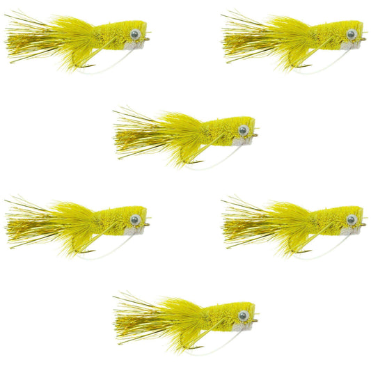 Flashtail Bass Popper 6 Flies Size 8 - Yellow Bass Fly Fishing Bug Wide Gape Bass Hooks With Weed Guard - Skoutley Outdoors LLC