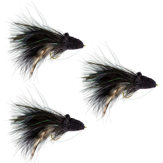 3 Pack Black Dahlberg Deer Hair Diver Size 4 - Bass Fly Fishing Bug Wide Gape Bass Hooks With Weed Guard - Skoutley Outdoors LLC