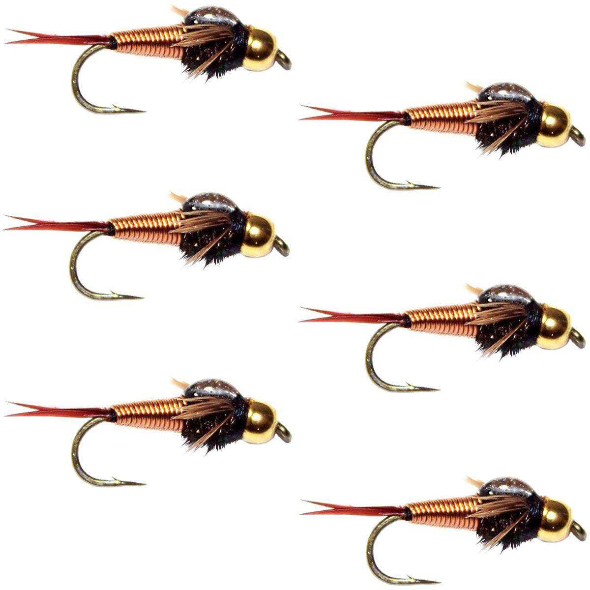 Tungsten Bead Head Copper John Nymph Fly Fishing Flies - Set of 6 Flies Hook Size 16 - Skoutley Outdoors LLC