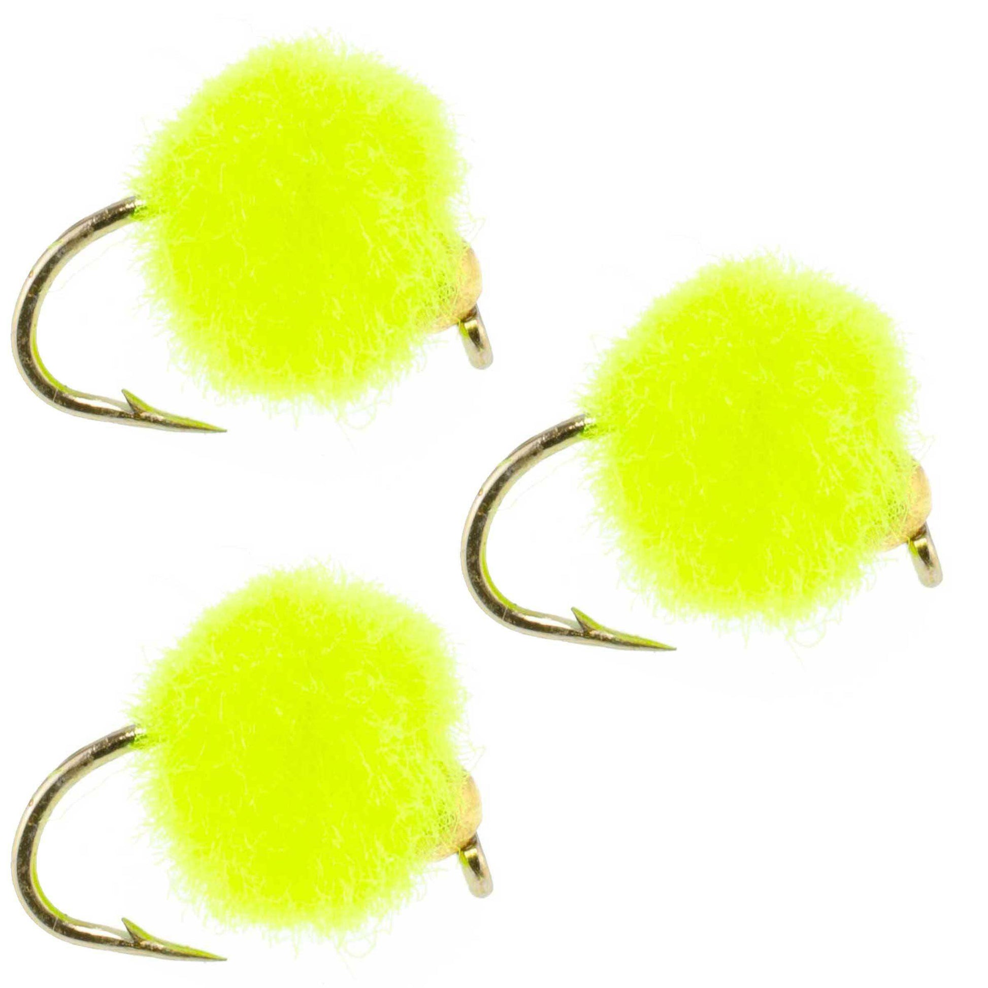 3 Pack Bead Head Hot Chartreuse Egg Fly Fishing Flies - Hook Size 16 - Skoutley Outdoors LLC