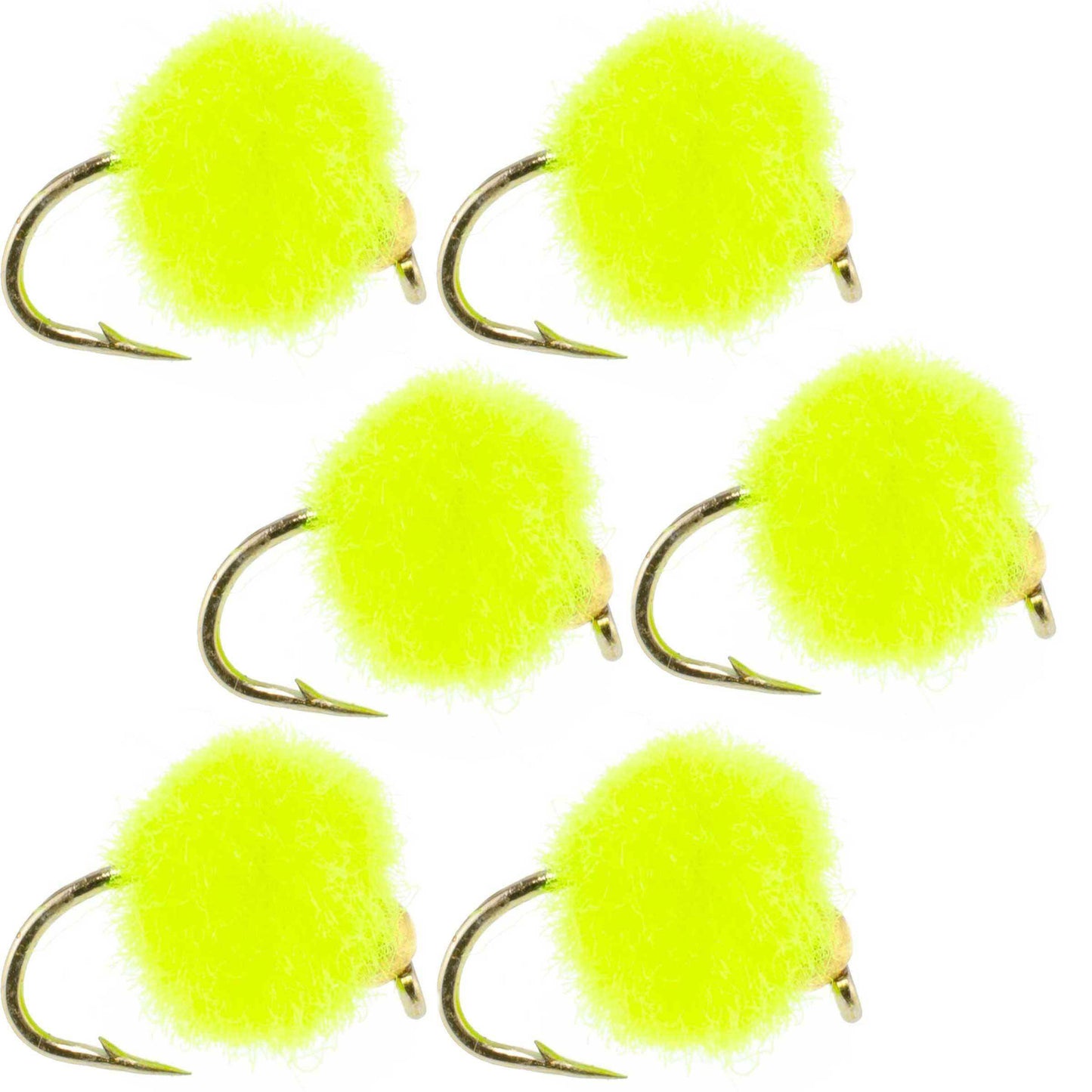 Bead Head Hot Chartreuse Egg Fly Fishing Flies - 6 Flies Hook Size 16 - Skoutley Outdoors LLC