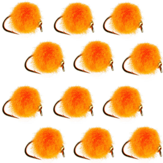 Bead Head Hot Orange Egg Fly Fishing Flies - 1 Dozen Flies Hook Size 16 - Skoutley Outdoors LLC