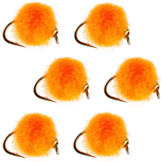 Bead Head Hot Orange Egg Fly Fishing Flies - 6 Flies Hook Size 16 - Skoutley Outdoors LLC