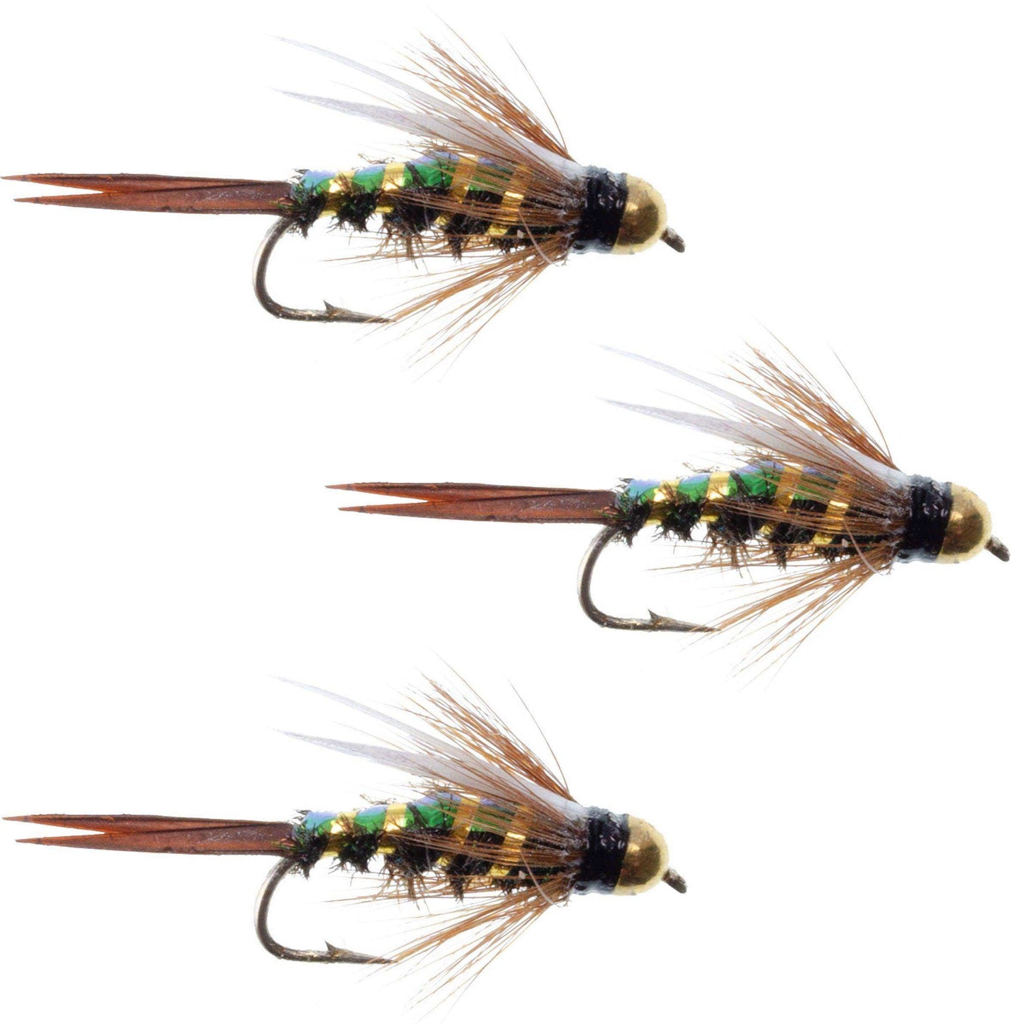 3 Pack Flash Back Bead Head Prince Nymph Fly Fishing Flies - Hook Size 10 - Skoutley Outdoors LLC