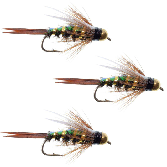 3 Pack Flash Back Bead Head Prince Nymph Fly Fishing Flies - Hook Size 12 - Skoutley Outdoors LLC