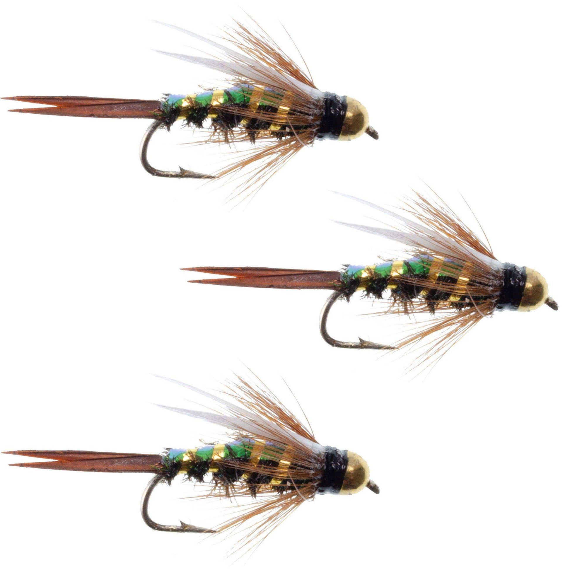 3 Pack Flash Back Tungsten Bead Head Prince Nymph Fly Fishing Flies - Hook Size 14 - Skoutley Outdoors LLC