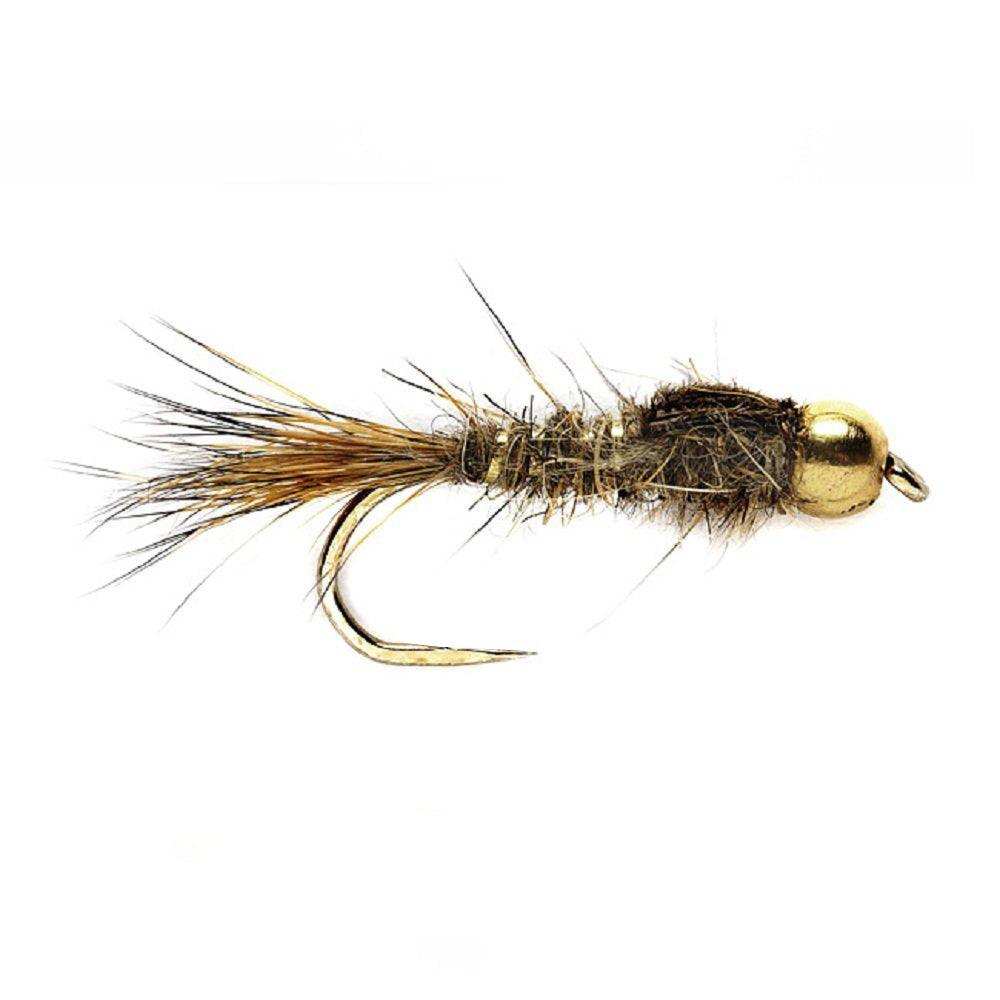 3 Pack Barbless Bead Head Gold Ribbed Hare's Ear Nymph Flies Hook Size 10 - Skoutley Outdoors LLC