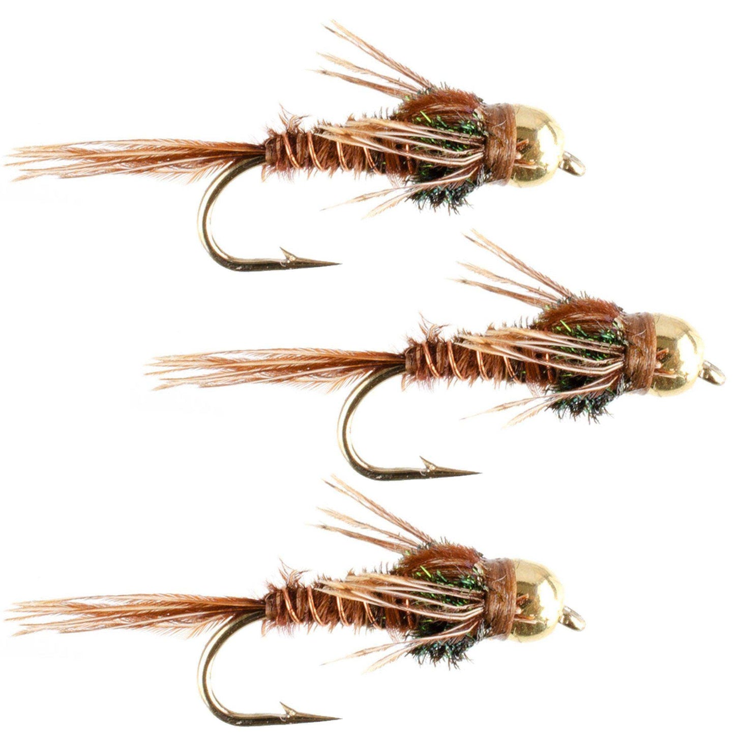 3 Pack Bead Head Pheasant Tail Nymph Hook Size 10 Fly Fishing Flies - Skoutley Outdoors LLC