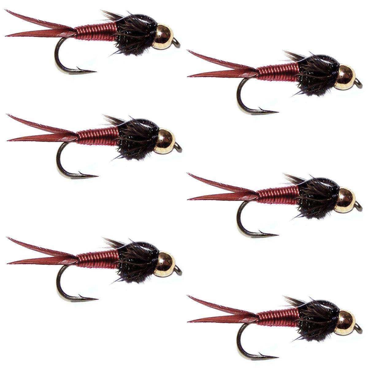 Bead Head Red Copper John Nymph Fly 6 Flies - Hook Size 10 - Skoutley Outdoors LLC