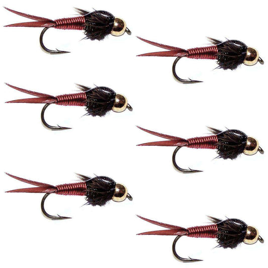 Bead Head Red Copper John Nymph Fly 6 Flies - Hook Size 18 - Skoutley Outdoors LLC