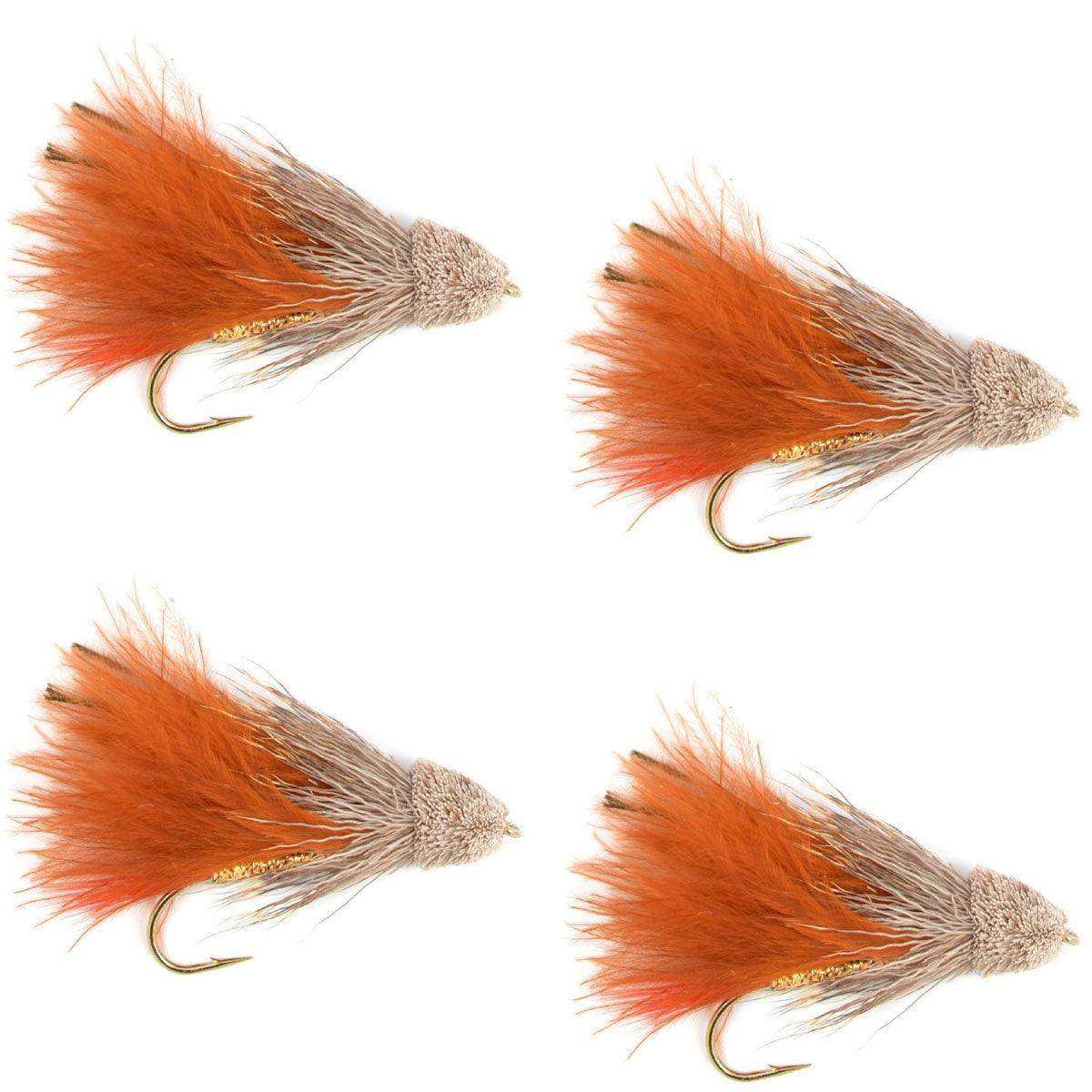 Brown Marabou Muddler Minnow Streamer Flies - 4 Fly Fishing Flies - Hook Size 4 - Skoutley Outdoors LLC