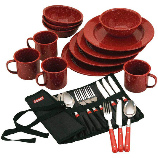 Coleman 24-Piece Speckled Enamelware Cook Set - Red - Skoutley Outdoors LLC