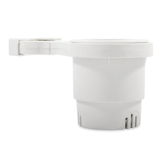 Camco Clamp-On Rail Mounted Cup Holder - Large for Up to 2" Rail - White - Skoutley Outdoors LLC