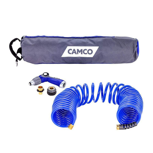 Camco 40' Coiled Hose & Spray Nozzle Kit - Skoutley Outdoors LLC