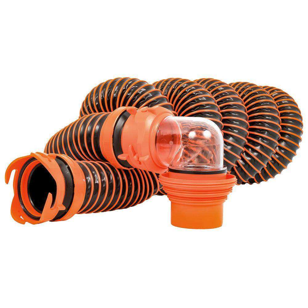 Camco RhinoEXTREME 15' Sewer Hose Kit w/ Swivel Fitting 4 In 1 Elbow Caps - Skoutley Outdoors LLC