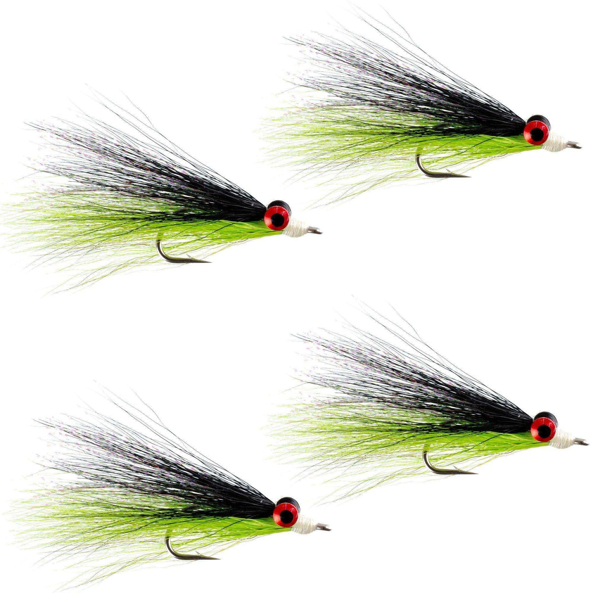 Clousers Deep Minnow Chartreuse Black - Streamer Fly Fishing Flies - 4 Saltwater and Bass Flies - Hook Size 1/0 - Skoutley Outdoors LLC