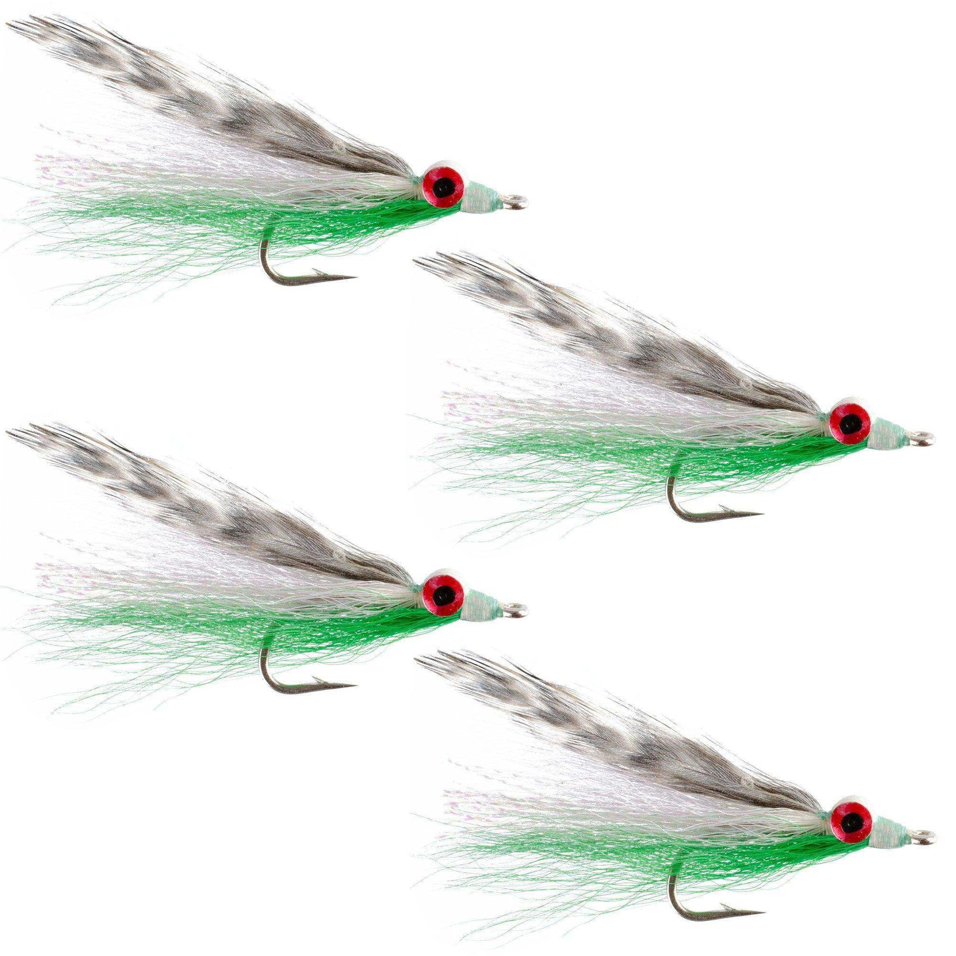 Clousers Clouceiver Deep Minnow Grizzly Green - Streamer Fly Fishing Flies - 4 Saltwater and Bass Flies - Hook Size 1/0 - Skoutley Outdoors LLC