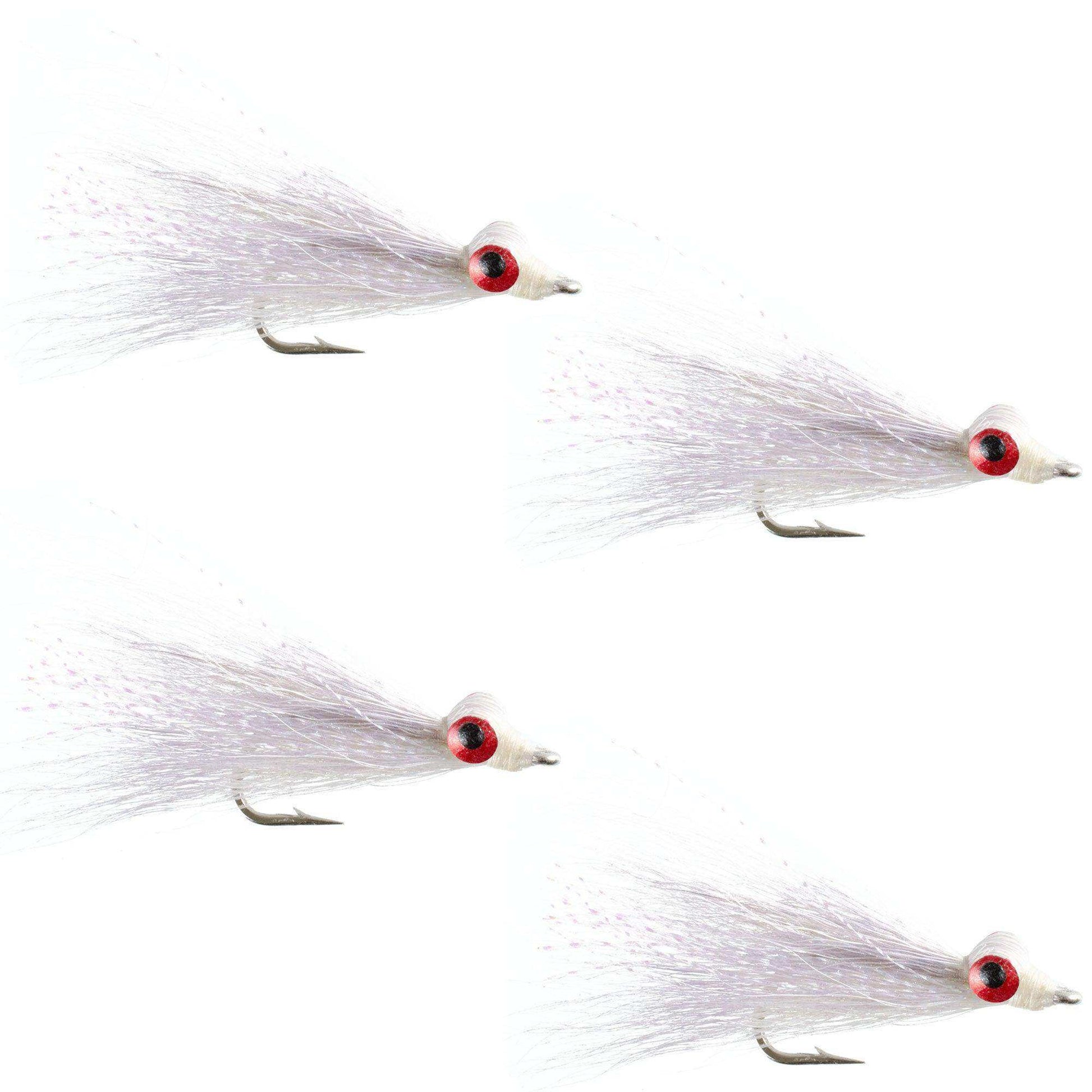 Clousers Deep Minnow White - Streamer Fly Fishing Flies - 4 Saltwater and Bass Flies - Hook Size 1/0 - Skoutley Outdoors LLC