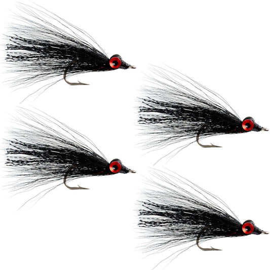 Clousers Deep Minnow Black - Streamer Fly Fishing Flies - 4 Saltwater and Bass Flies - Hook Size 1/0 - Skoutley Outdoors LLC