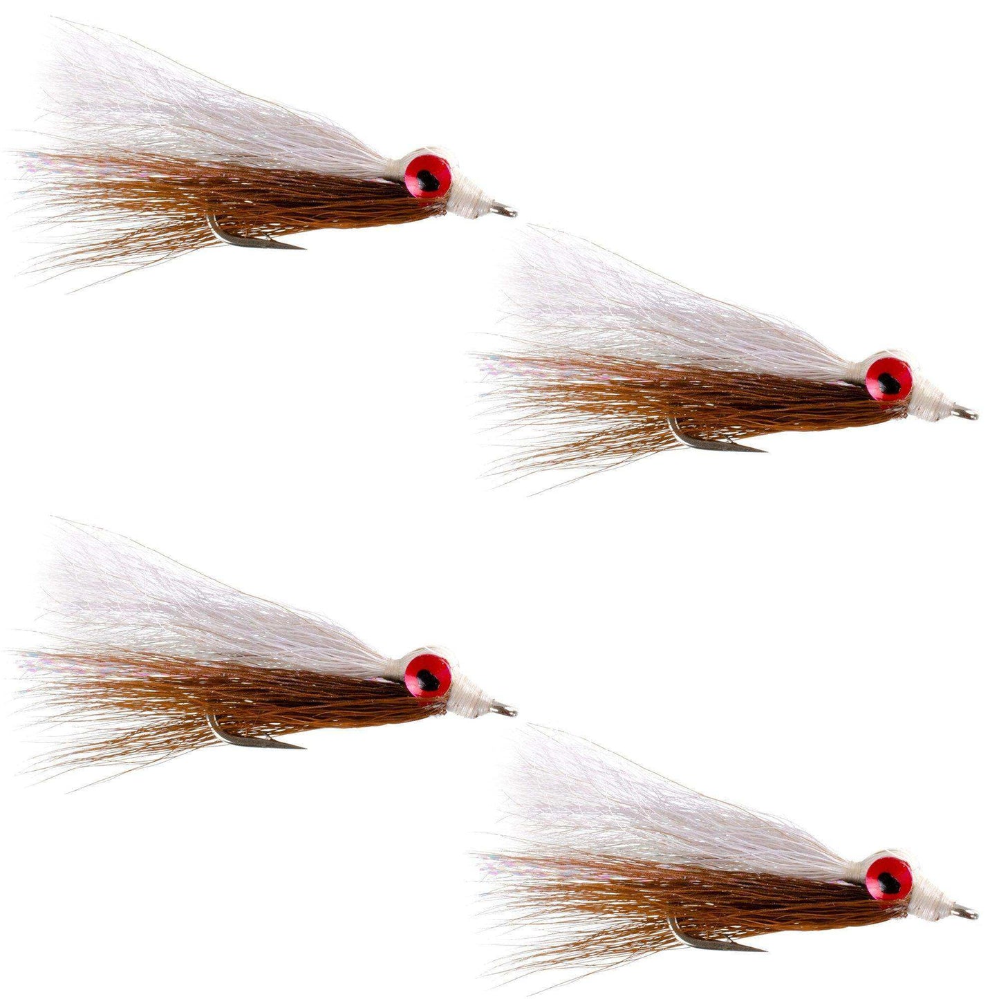 Clousers Deep Minnow Brown White - Streamer Fly Fishing Flies - 4 Saltwater and Bass Flies - Hook Size 1/0 - Skoutley Outdoors LLC