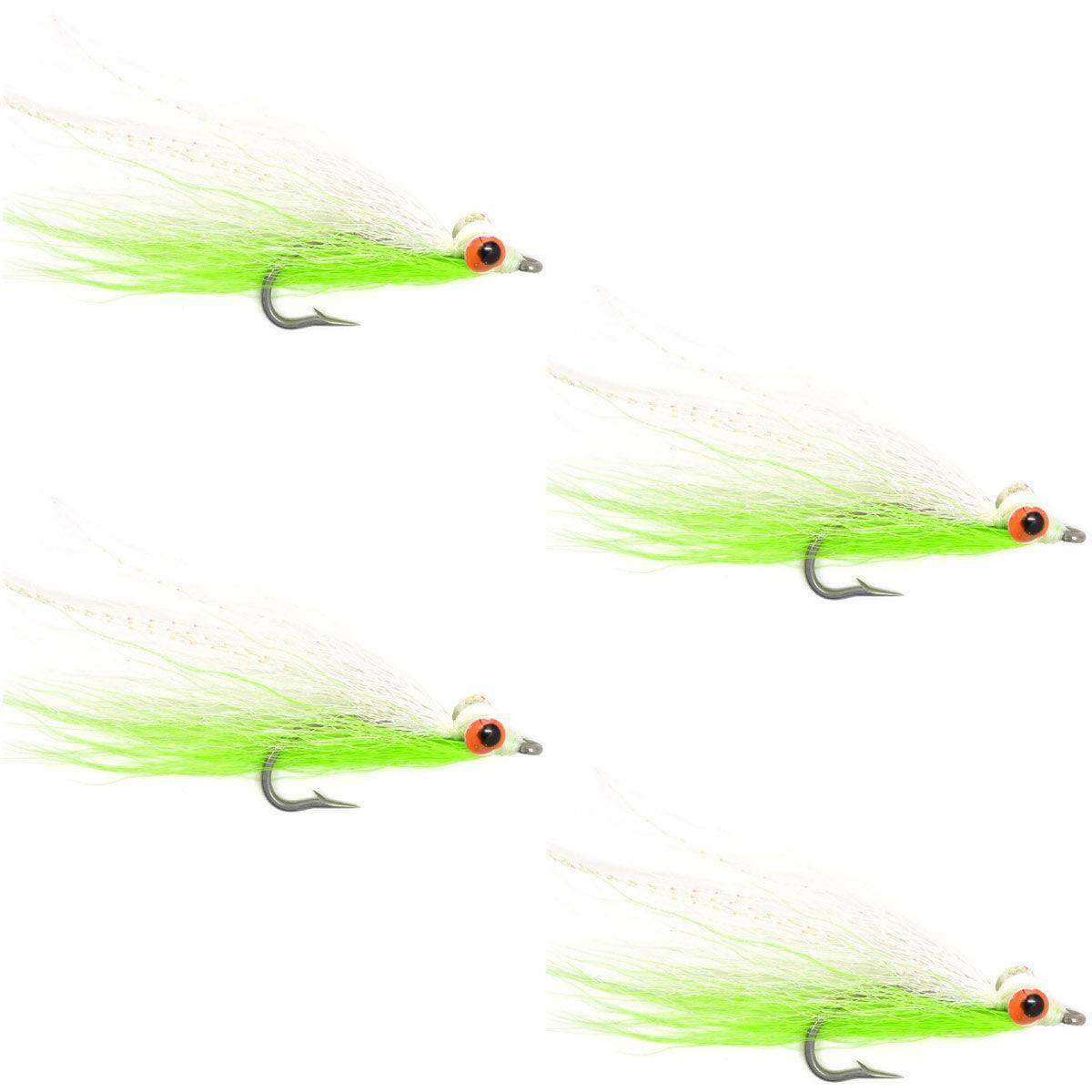 Clousers Deep Minnow Chartreuse White - Streamer Fly Fishing Flies - 4 Saltwater and Bass Flies - Hook Size 1/0 - Skoutley Outdoors LLC