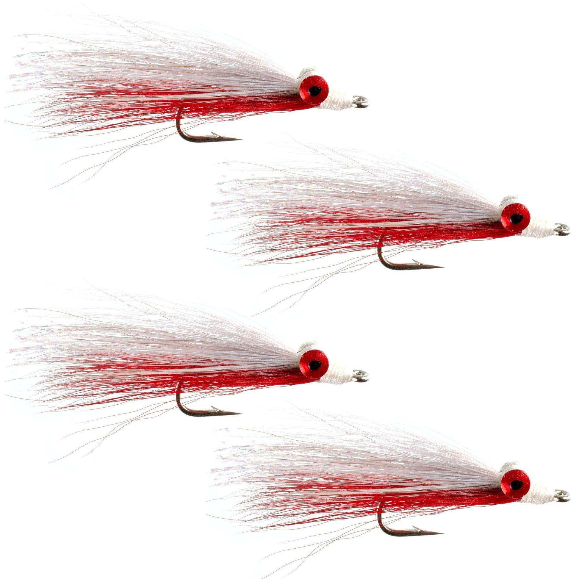 Clousers Deep Minnow Red White - Streamer Fly Fishing Flies - 4 Saltwater and Bass Flies - Hook Size 1/0 - Skoutley Outdoors LLC