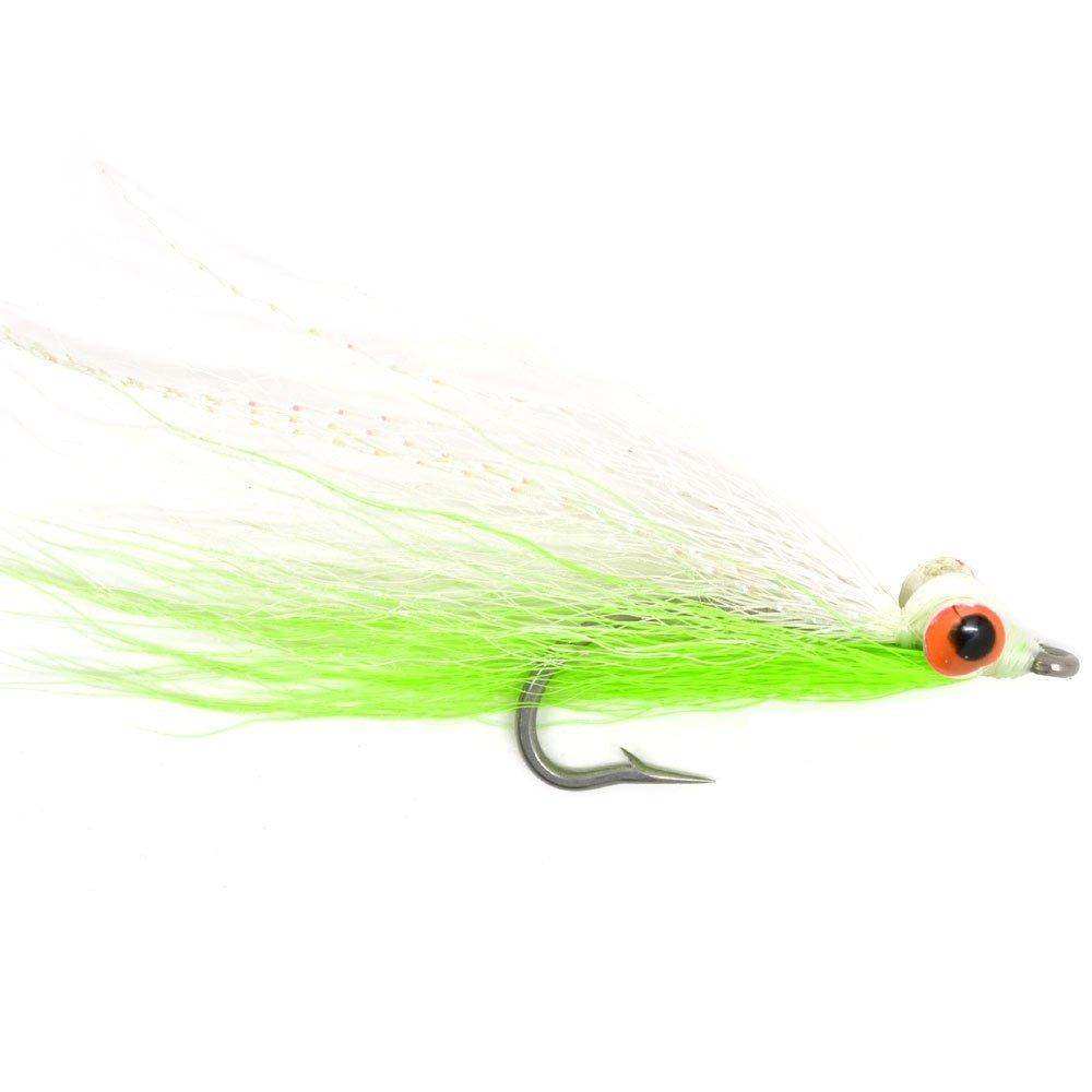 Clousers Deep Minnow Chartreuse White - Streamer Fly Fishing Flies - 4 Saltwater and Bass Flies - Hook Size 1/0 - Skoutley Outdoors LLC