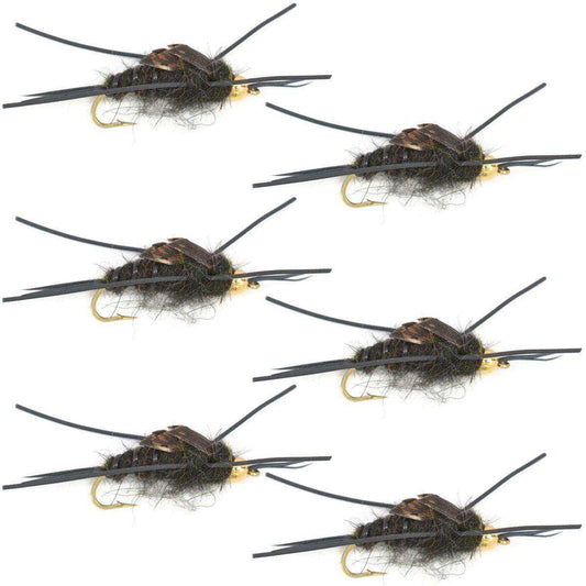 Tungsten Bead Kaufmann's Black Stone Fly with Rubber Legs - Stonefly Wet Fly - 6 Flies Hook Size 10 - Skoutley Outdoors LLC