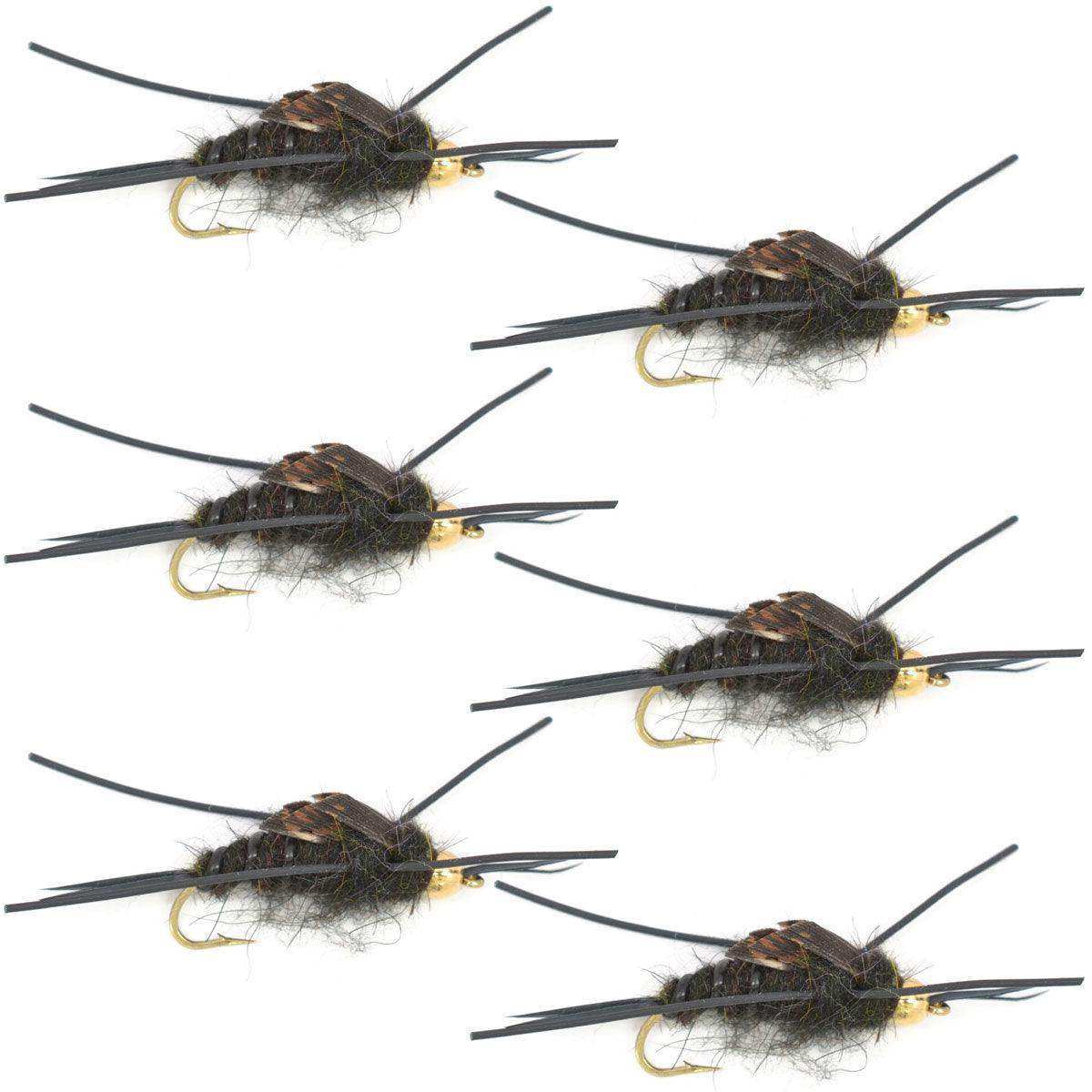 Tungsten Bead Kaufmann's Black Stone Fly with Rubber Legs - Stonefly Wet Fly - 6 Flies Hook Size 4 - Skoutley Outdoors LLC