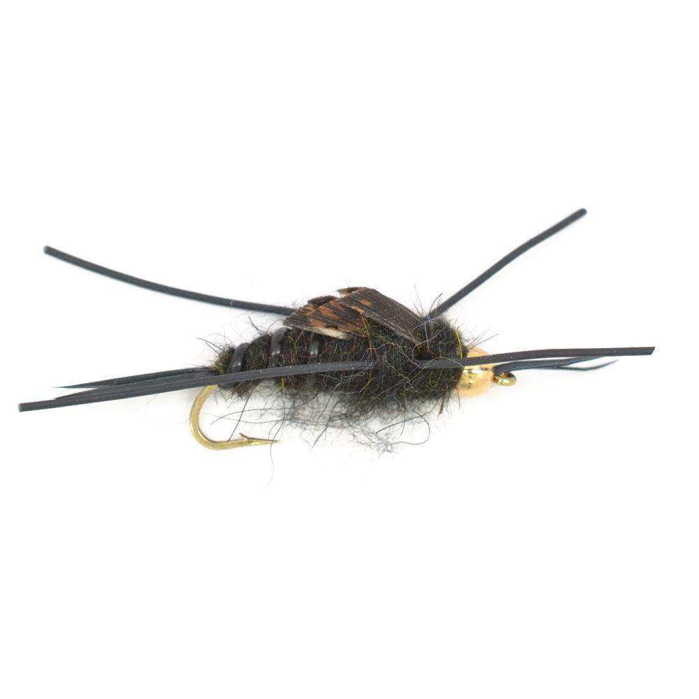 3 Pack Gold Bead Kaufmann's Black Stone Fly with Rubber Legs - Stonefly Wet Fly - Hook Size 10 - Skoutley Outdoors LLC