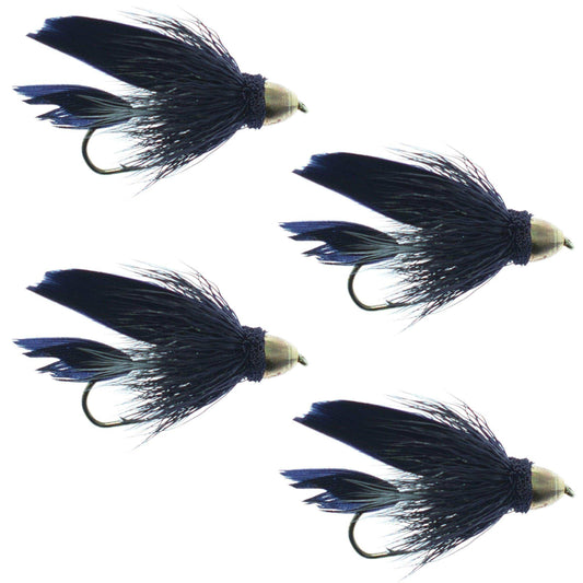 Cone Head Black Muddler Minnow Fly Fishing Flies - Classic Streamers - Set of 4 Flies Hook Size 6 - Skoutley Outdoors LLC