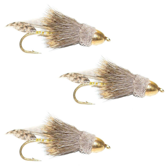 3 Pack Cone Head Muddler Minnow Trout and Bass Streamer Fly - Hook Size 2 - Skoutley Outdoors LLC