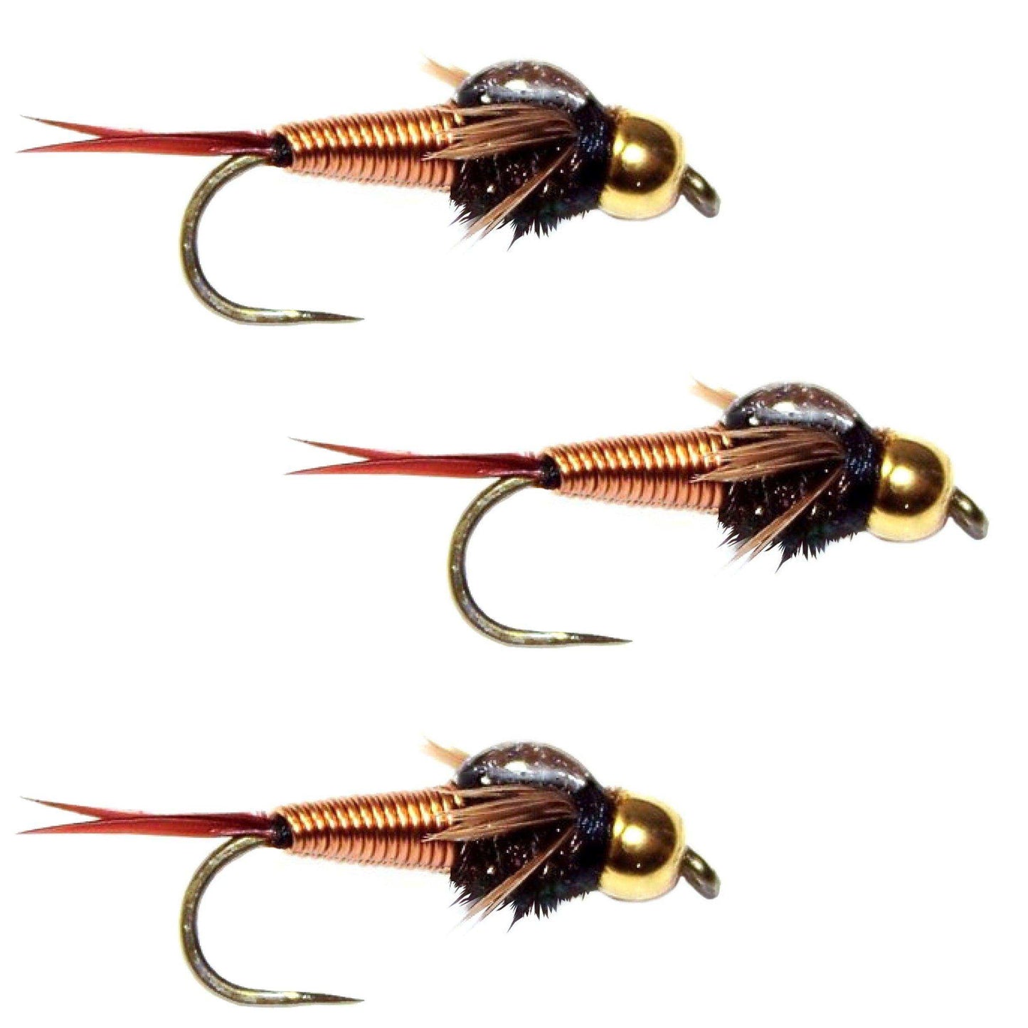 3 Pack Barbless Bead Head Copper John Nymph Fly Fishing Flies - Hook Size 10 - Skoutley Outdoors LLC