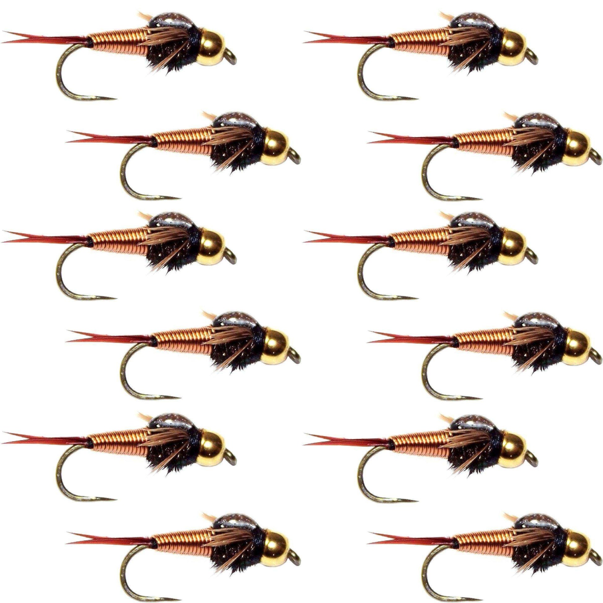 Barbless Bead Head Copper John Nymph Fly 1 Dozen Fishing Flies - Hook Size 16 - Skoutley Outdoors LLC