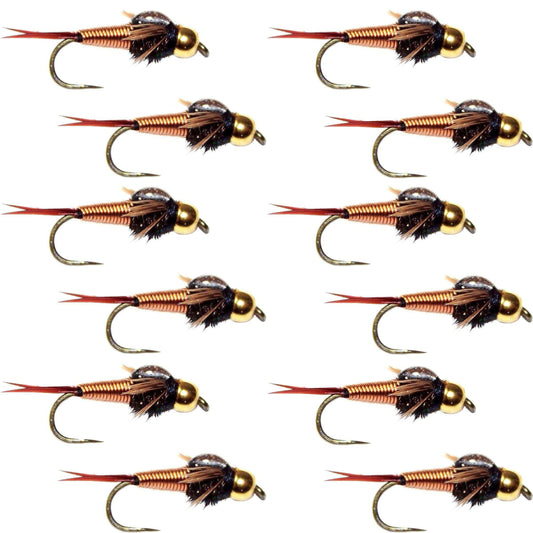 Barbless Bead Head Copper John Nymph Fly 1 Dozen Fishing Flies - Hook Size 16 - Skoutley Outdoors LLC