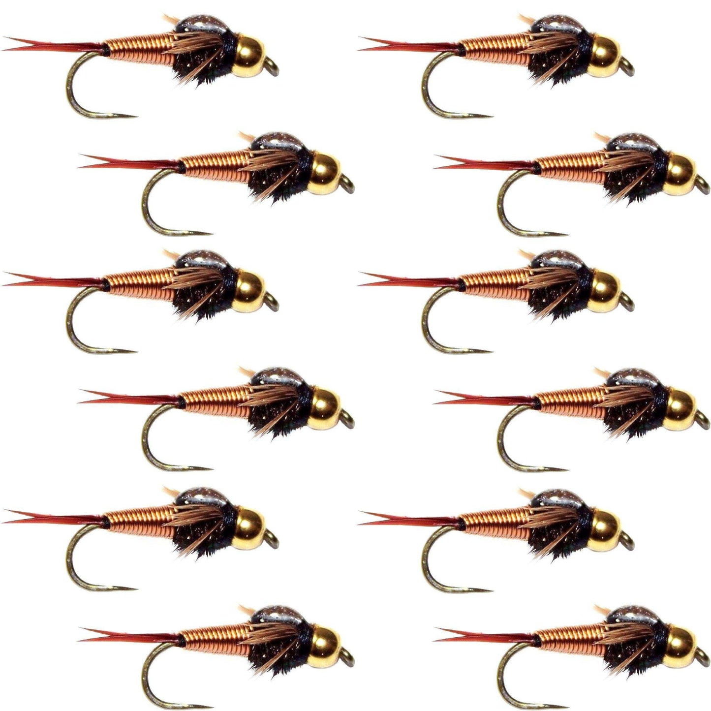 Barbless Bead Head Copper John Nymph Fly 1 Dozen Fishing Flies - Hook Size 12 - Skoutley Outdoors LLC