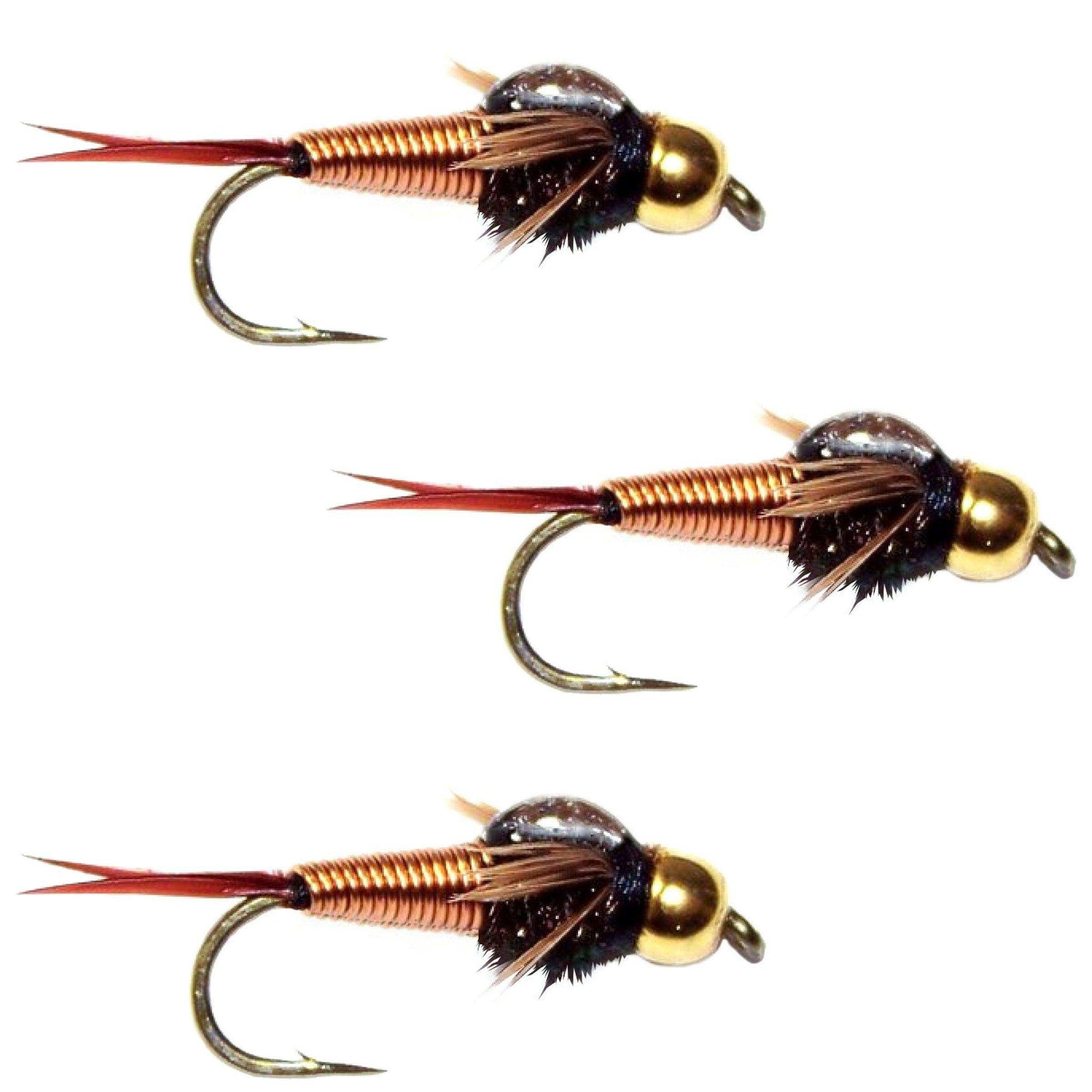 3 Pack Bead Head Copper John Nymph Fly Fishing Flies - Hook Size 12 - Skoutley Outdoors LLC