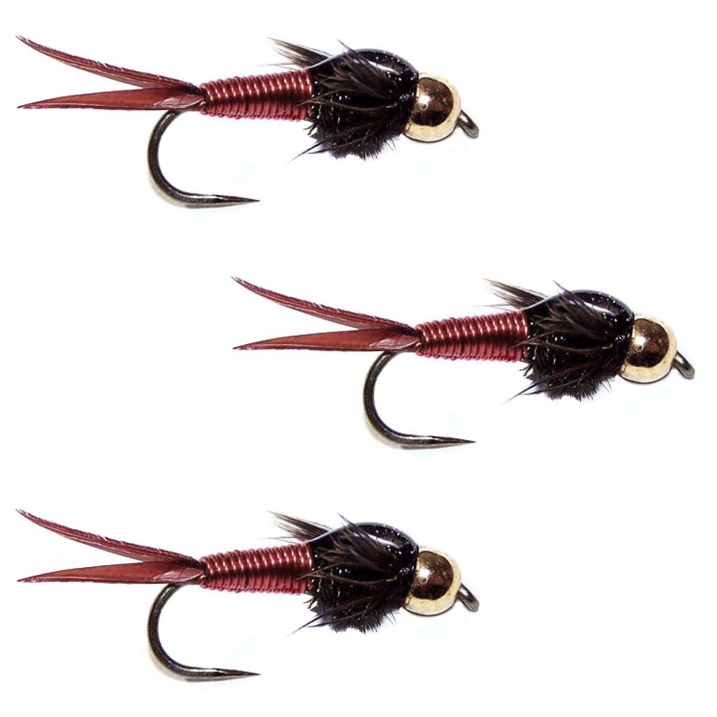 3 Pack Barbless Bead Head Red Copper John Nymph Fly Fishing Flies - Hook Size 12 - Skoutley Outdoors LLC