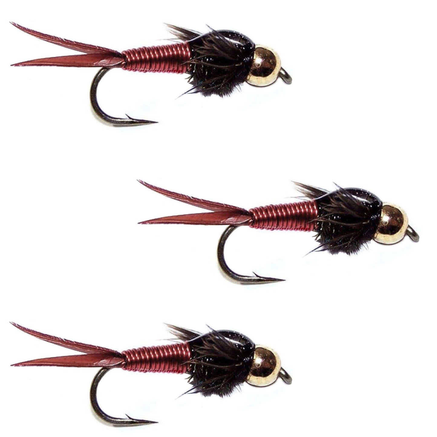 3 Pack Bead Head Red Copper John Nymph Fly Fishing Flies - Hook Size 10 - Skoutley Outdoors LLC